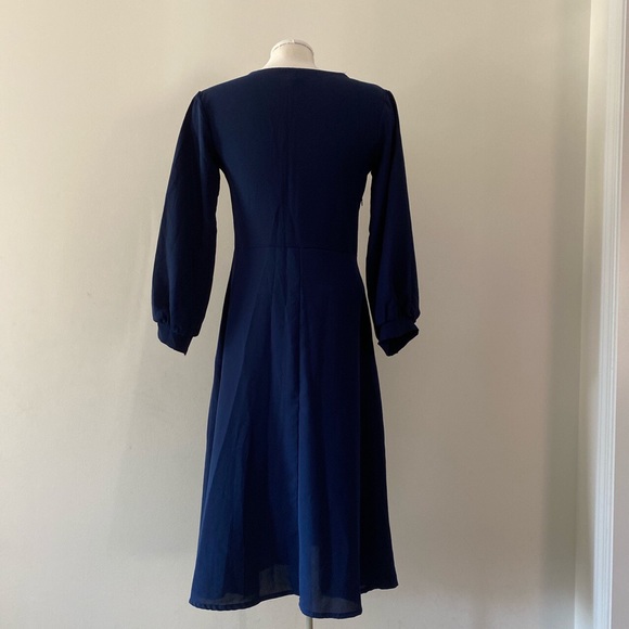 Navy long sleeved classy A-line dress - Picture 2 of 4